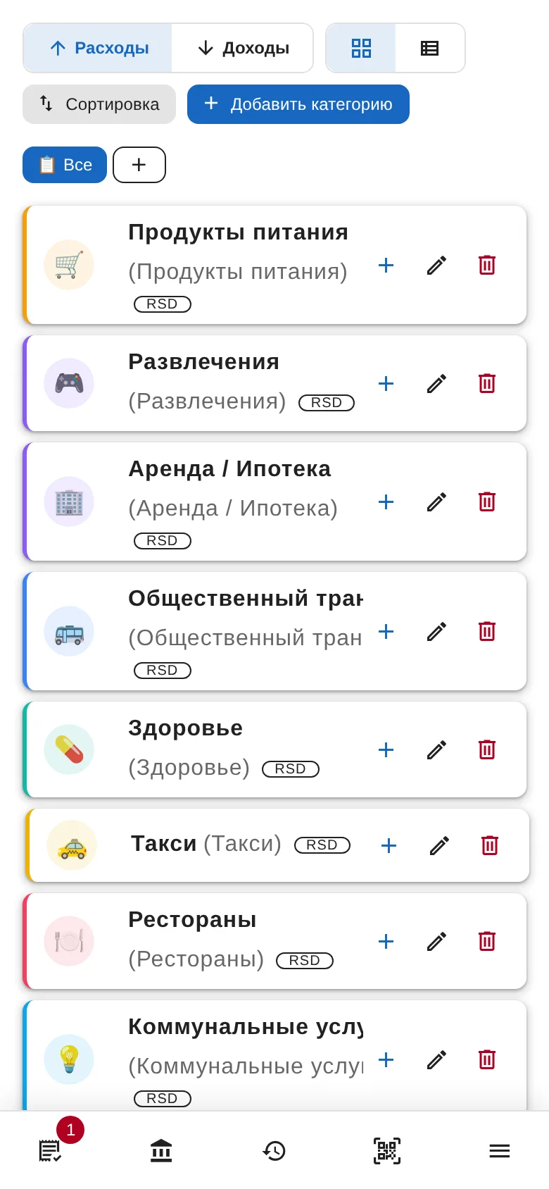 Экран категорий